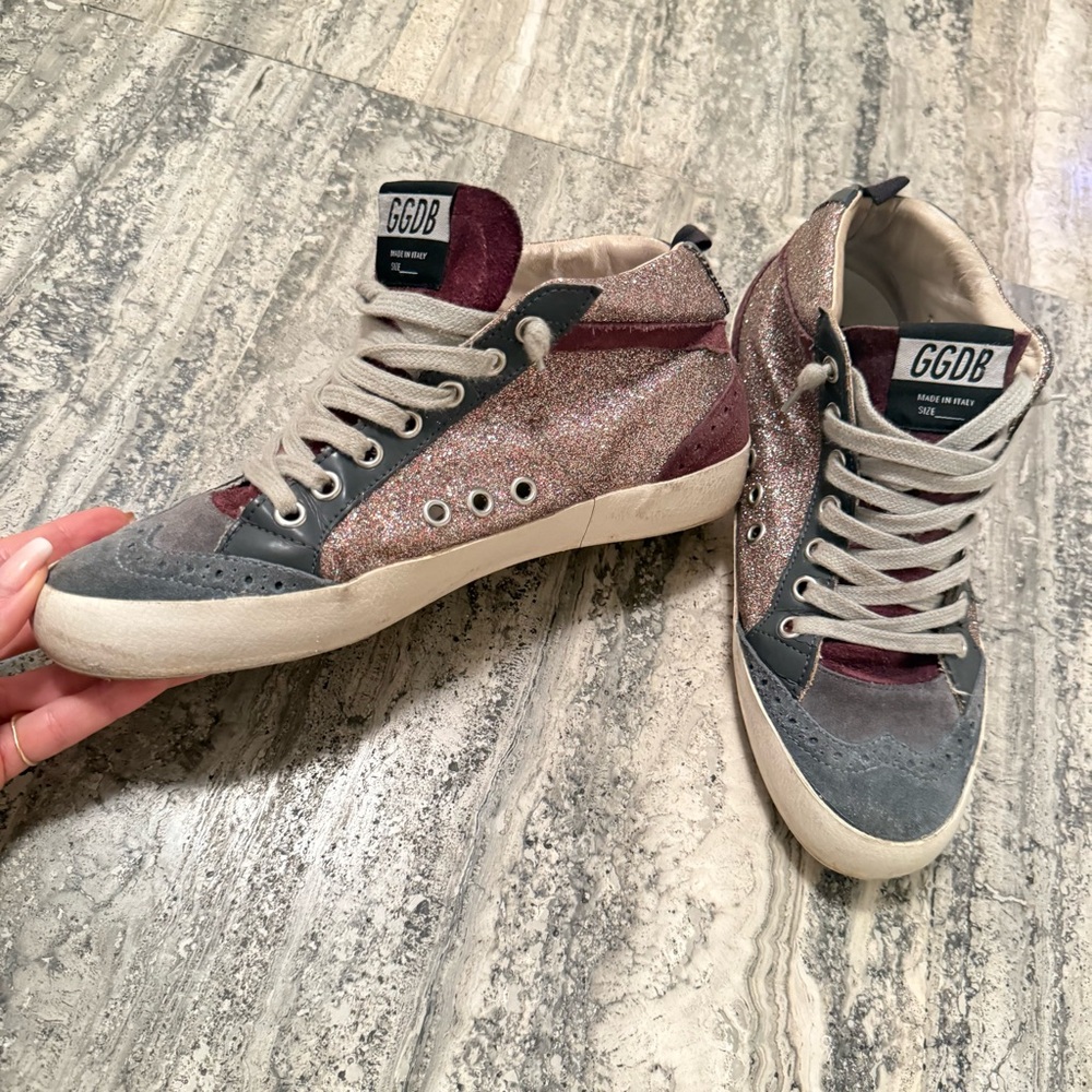Golden Goose Mid Star Glitter Suede Leather Sneakers Size 37 - Picture 5 of 7